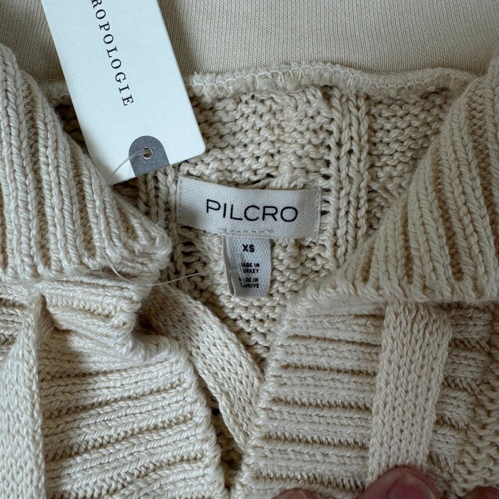 NWT ANTHROPOLOGIE Pilcro Sweater Chunky Cable Knit Collar Women's XS Cream - Picture 7 of 12